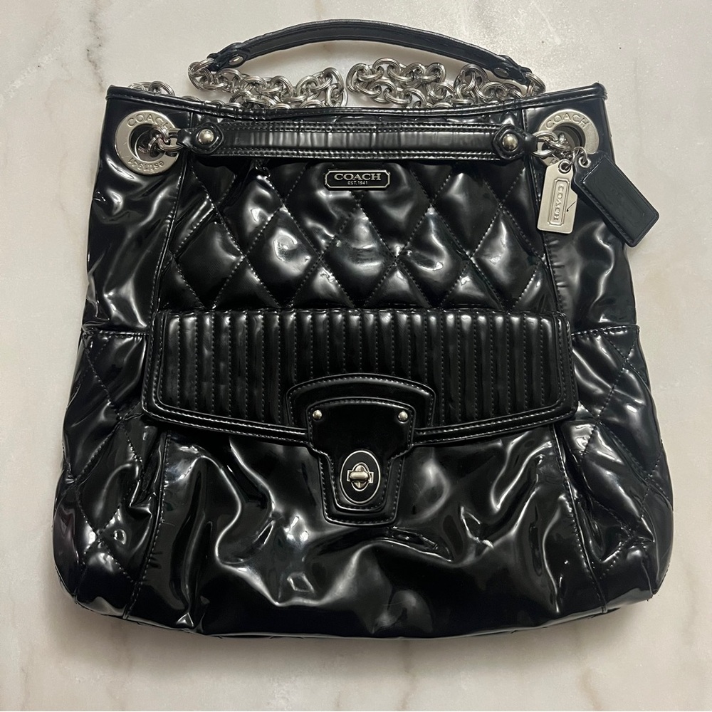 Coach 18673 Poppy Liquid Glass ~ Quilted Shoulder Bag Adjustible Chain Strap